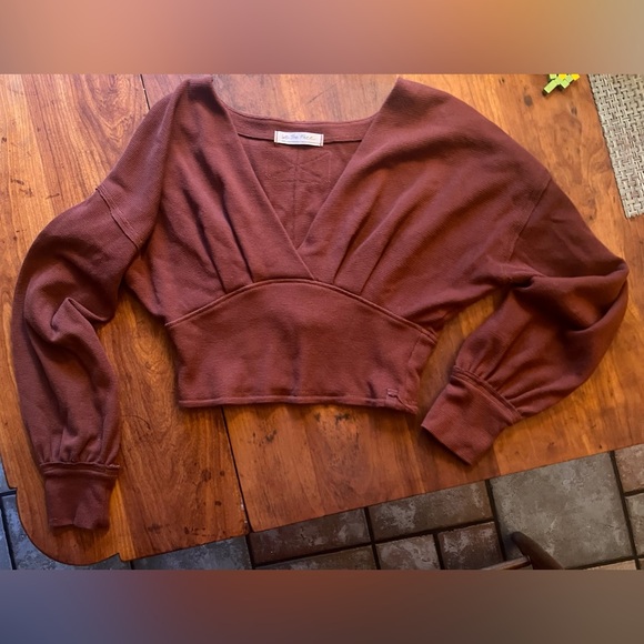 Free People, We The Free—All Nighter Crop Top Brown Thermal Long Sleeve V-Neck—S - Picture 4 of 4